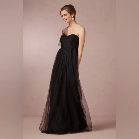 Jenny Yoo Black Tulle One Shoulder Gown - Picture 2 of 8
